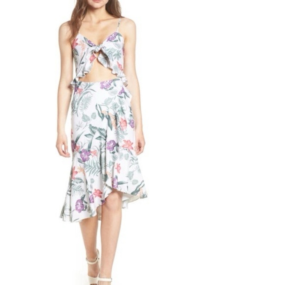 WAYF linen Mahari Cutout Midi linen floral Dress small
